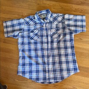 Ely Cattleman Blue and White Plaid Casual Button Down Shirt